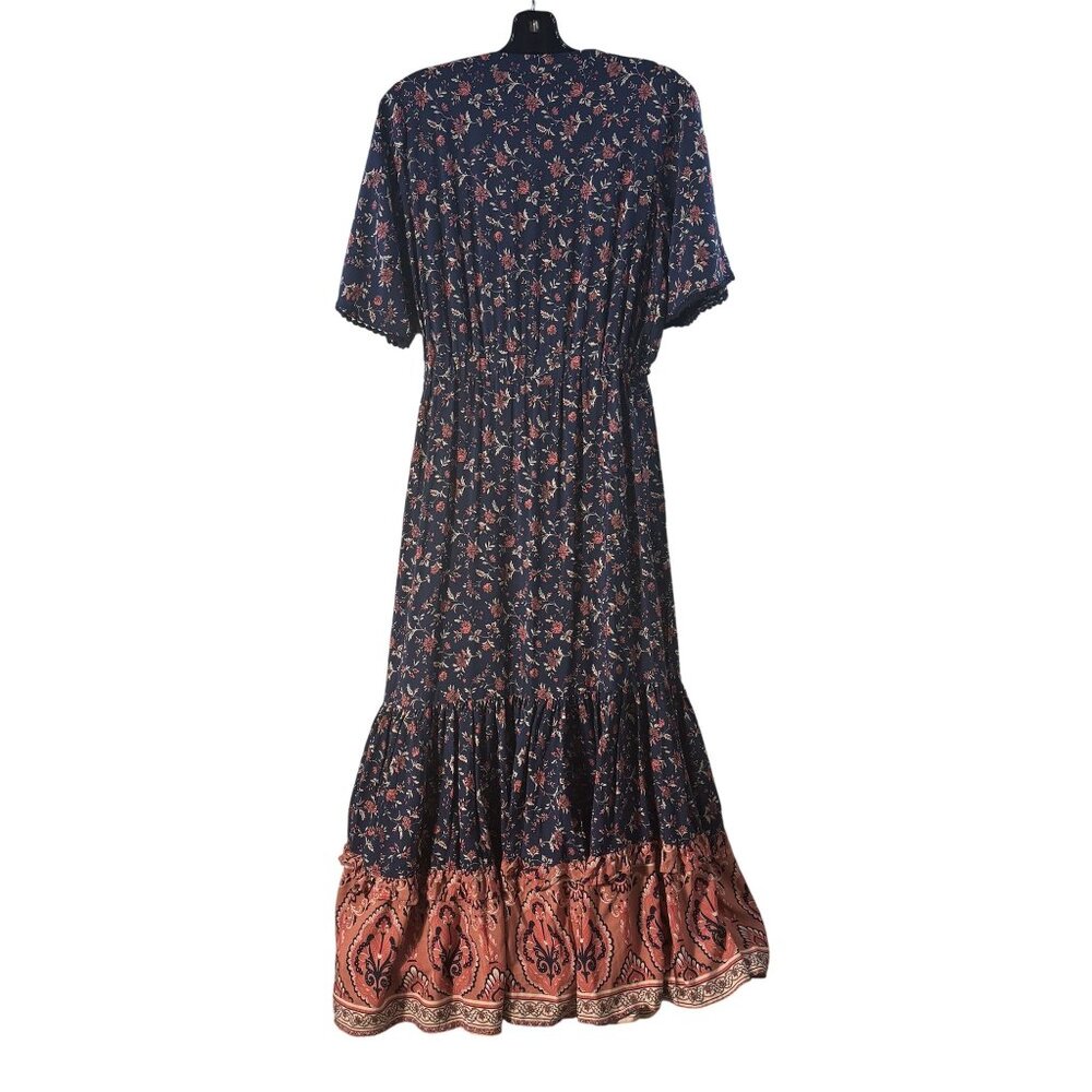 Floral Boho Maxi Dress With Ruffle Hem & V-Neck - Picture 2 of 11